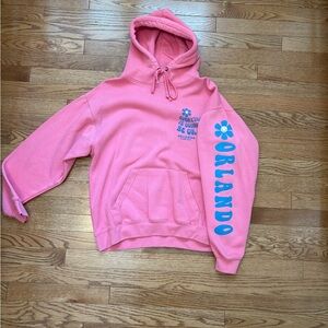 Pink 'Orlando' Graphic Hoodie with Blue Floral Print